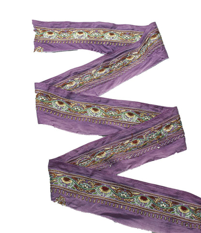 Sanskriti Vintage Purple Silk 1 YD Sari Border Embroidered Craft Trim RibbonLace
