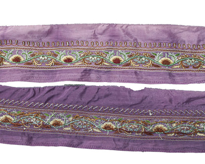 Sanskriti Vintage Purple Silk 1 YD Sari Border Embroidered Craft Trim RibbonLace