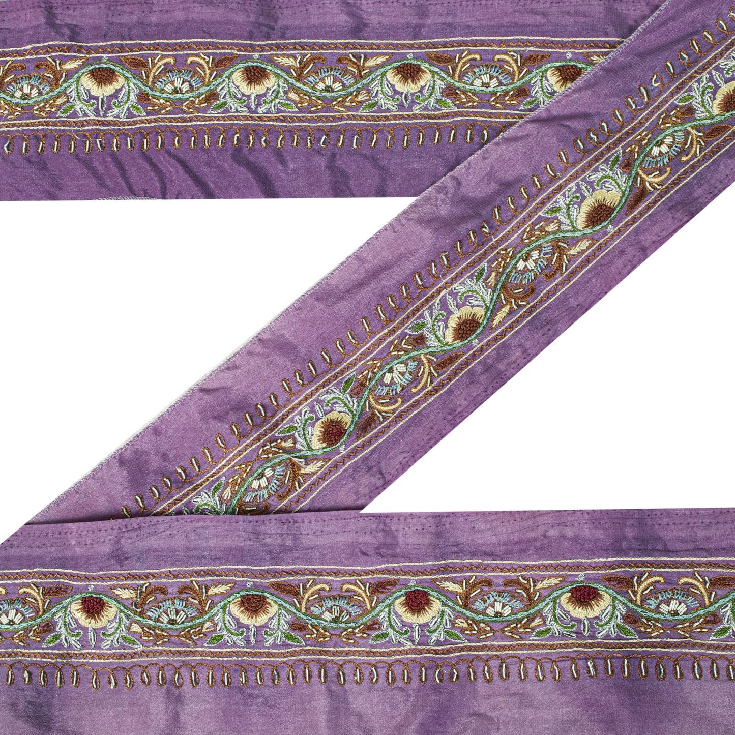 Sanskriti Vintage Purple Silk 1 YD Sari Border Embroidered Craft Trim RibbonLace