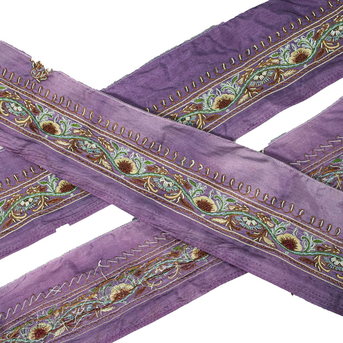 Sanskriti Vintage Purple Silk 1 YD Sari Border Embroidered Craft Trim RibbonLace