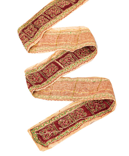 Sanskriti Vintage Red-Golden Beaded Saree Border Trim 1YD Craft Lace 4"W Silk