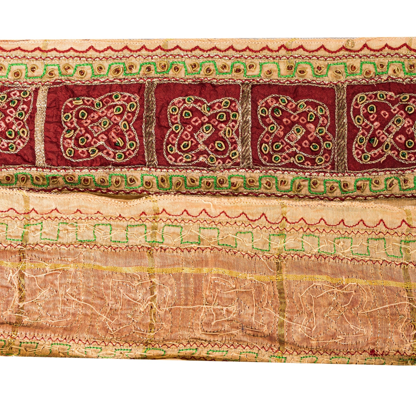 Sanskriti Vintage Red-Golden Beaded Saree Border Trim 1YD Craft Lace 4"W Silk