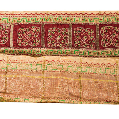 Sanskriti Vintage Red-Golden Beaded Saree Border Trim 1YD Craft Lace 4"W Silk