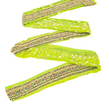 Sanskriti Vintage Craft Trims 1YD Saree Border Green Hand Beaded Rhinestone Lace