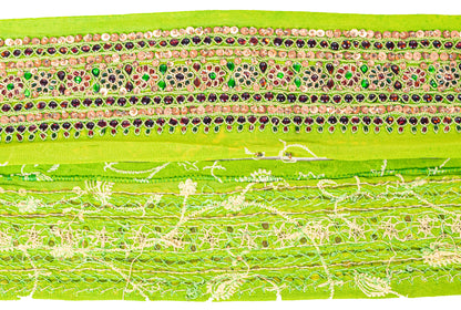 Sanskriti Vintage Craft Trims 1YD Saree Border Green Hand Beaded Rhinestone Lace