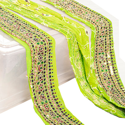 Sanskriti Vintage Craft Trims 1YD Saree Border Green Hand Beaded Rhinestone Lace