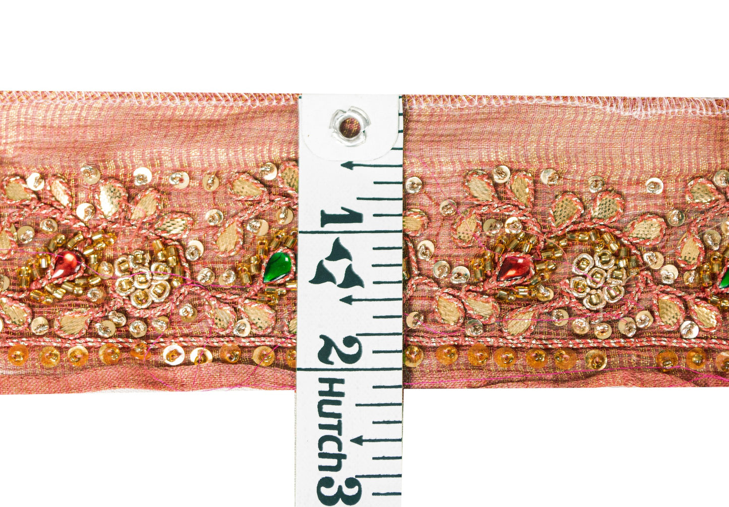 Sanskriti Vintage Red Beaded Saree Border Trim 1YD Craft Silk Zardozi Lace 2.1"W