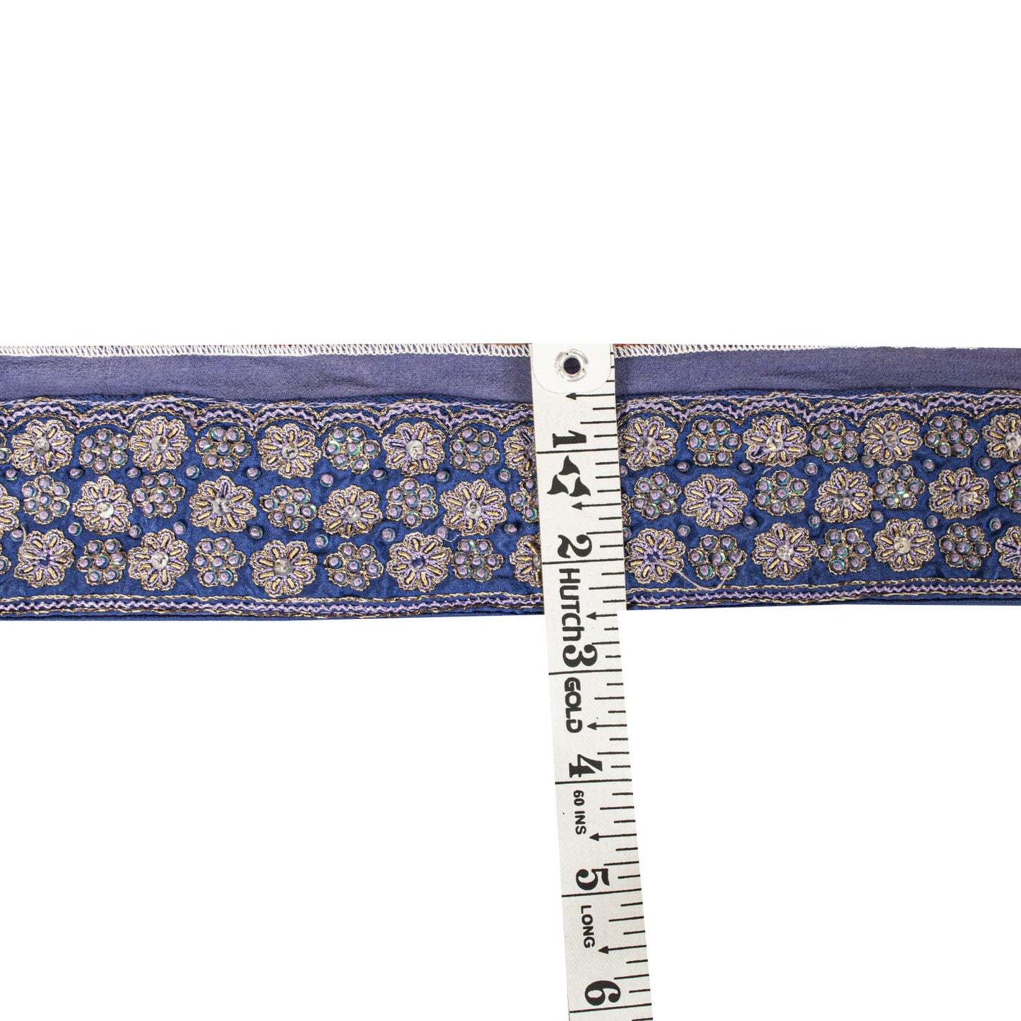 Sanskriti Vintage Blue Silk 1 YD Sari Border Trim Hand Embroidered Zardozi Lace