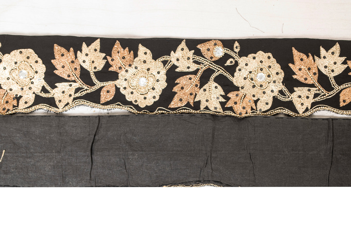 Sanskriti Vintage Black Beaded Saree Border Trim 1YD Craft Georgette Lace 3.5"W