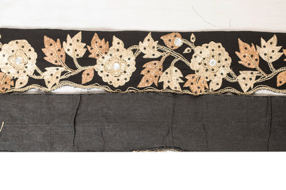 Sanskriti Vintage Black Beaded Saree Border Trim 1YD Craft Georgette Lace 3.5"W