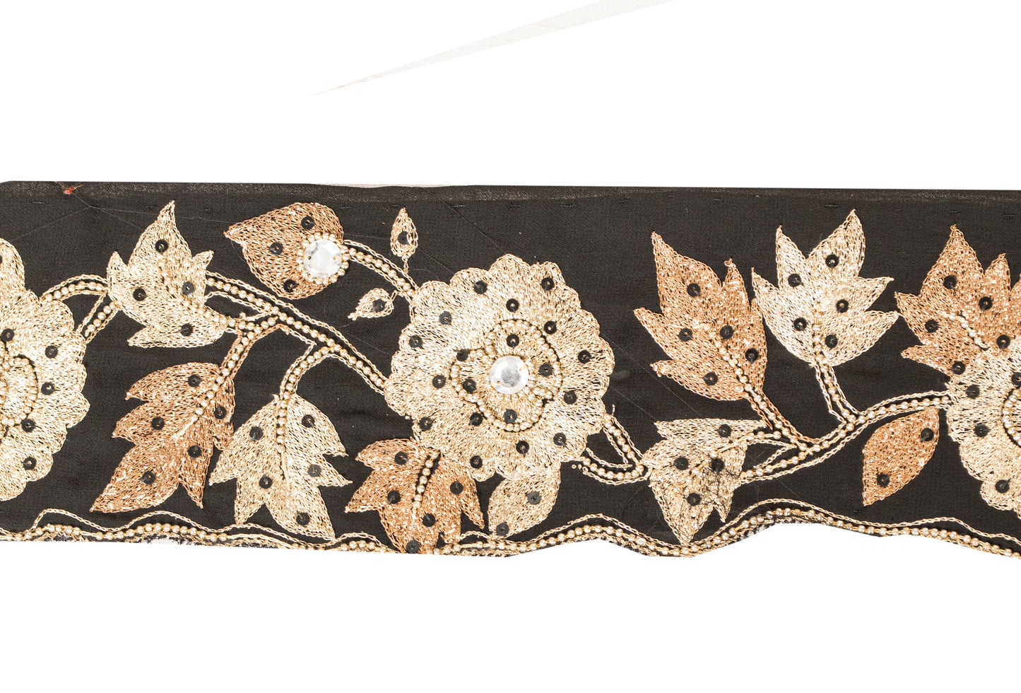 Sanskriti Vintage Black Beaded Saree Border Trim 1YD Craft Georgette Lace 3.5"W