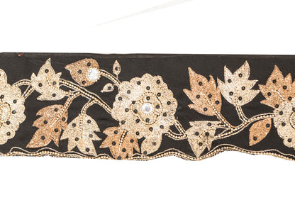 Sanskriti Vintage Black Beaded Saree Border Trim 1YD Craft Georgette Lace 3.5"W