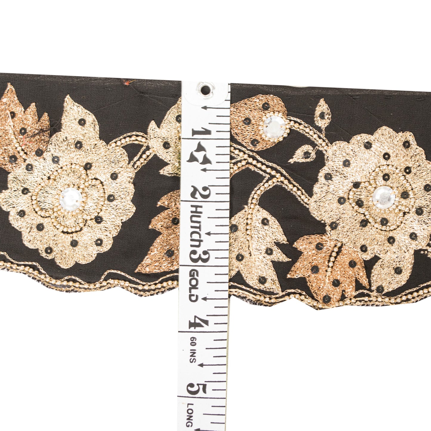 Sanskriti Vintage Black Beaded Saree Border Trim 1YD Craft Georgette Lace 3.5"W