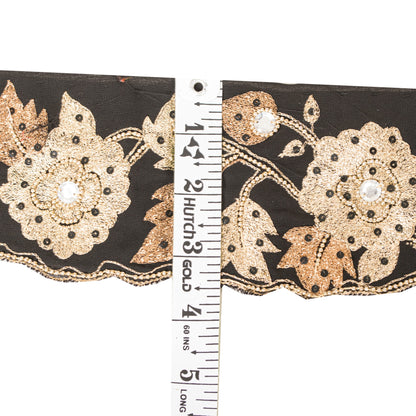 Sanskriti Vintage Black Beaded Saree Border Trim 1YD Craft Georgette Lace 3.5"W