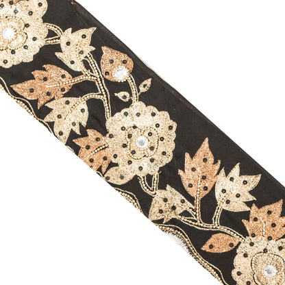 Sanskriti Vintage Black Beaded Saree Border Trim 1YD Craft Georgette Lace 3.5"W