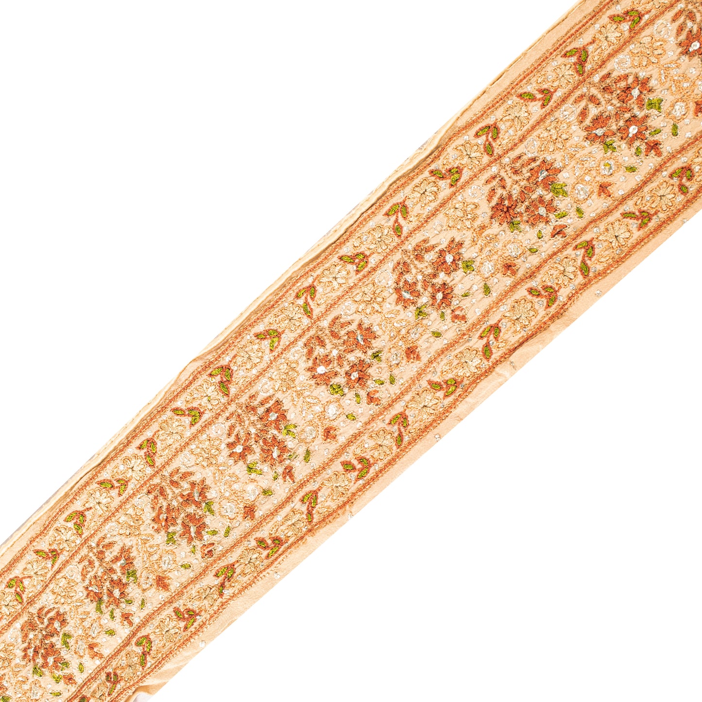 Sanskriti Vintage Craft Trims 1YD Saree Border Peach Hand Beaded Aari Work Lace