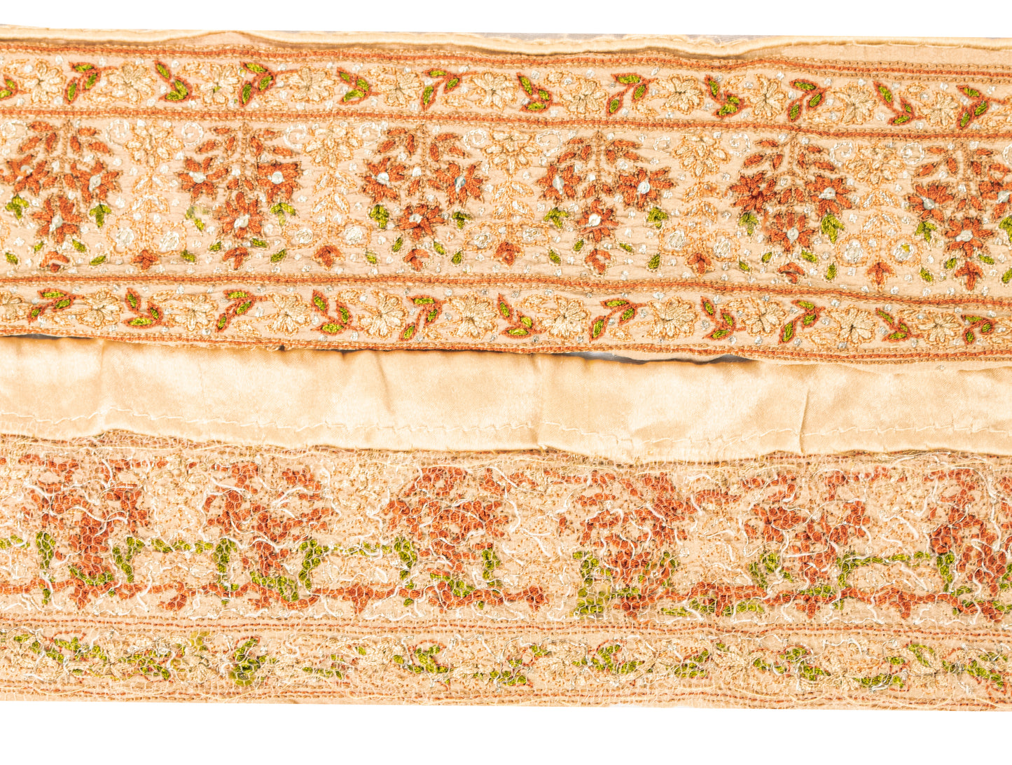 Sanskriti Vintage Craft Trims 1YD Saree Border Peach Hand Beaded Aari Work Lace