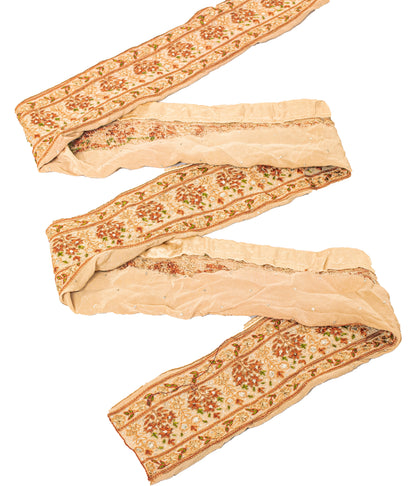 Sanskriti Vintage Craft Trims 1YD Saree Border Peach Hand Beaded Aari Work Lace