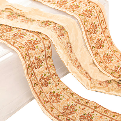 Sanskriti Vintage Craft Trims 1YD Saree Border Peach Hand Beaded Aari Work Lace