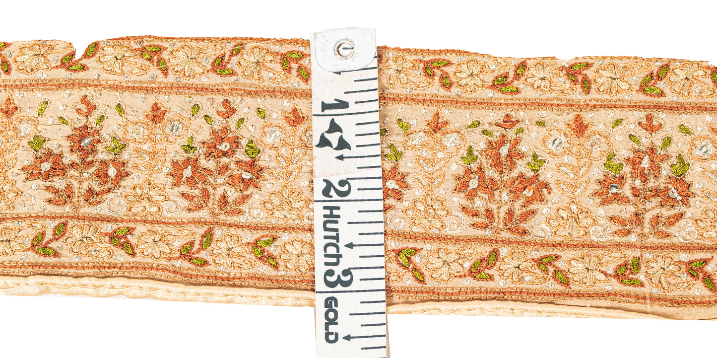 Sanskriti Vintage Craft Trims 1YD Saree Border Peach Hand Beaded Aari Work Lace