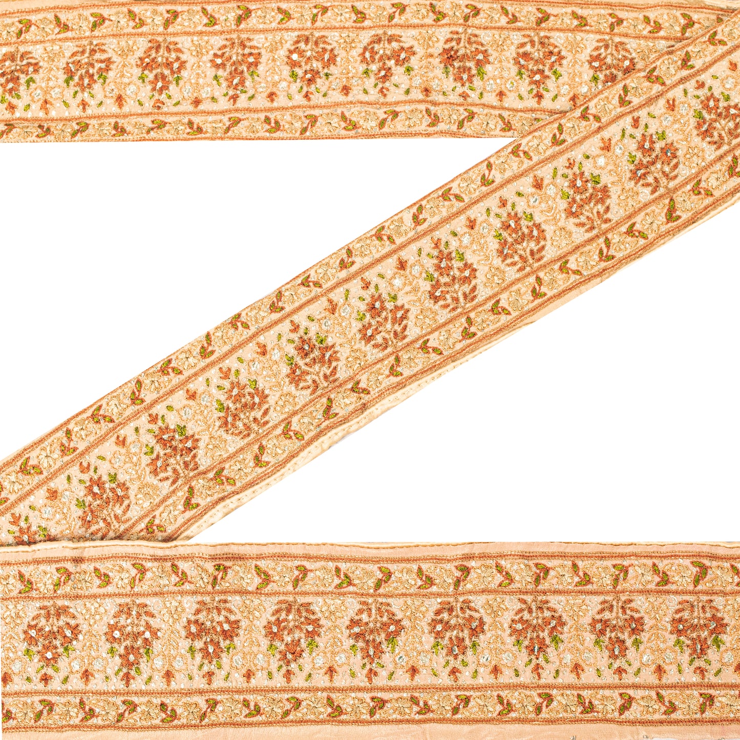 Sanskriti Vintage Craft Trims 1YD Saree Border Peach Hand Beaded Aari Work Lace