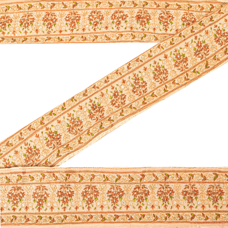 Sanskriti Vintage Craft Trims 1YD Saree Border Peach Hand Beaded Aari Work Lace