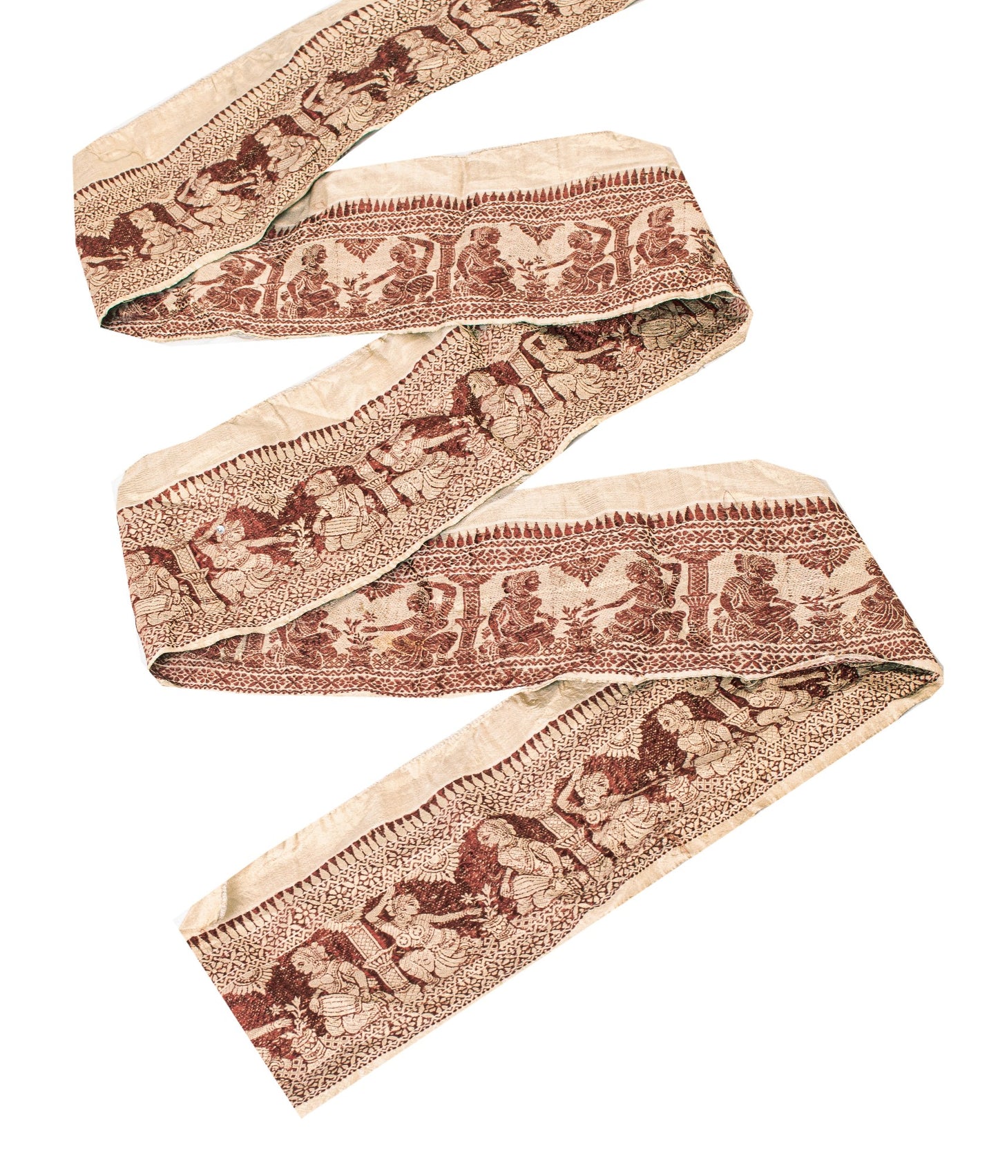 Sanskriti Vintage Cream Saree Border Baluchari Hand Woven Trim 1YD Silk Lace 5"