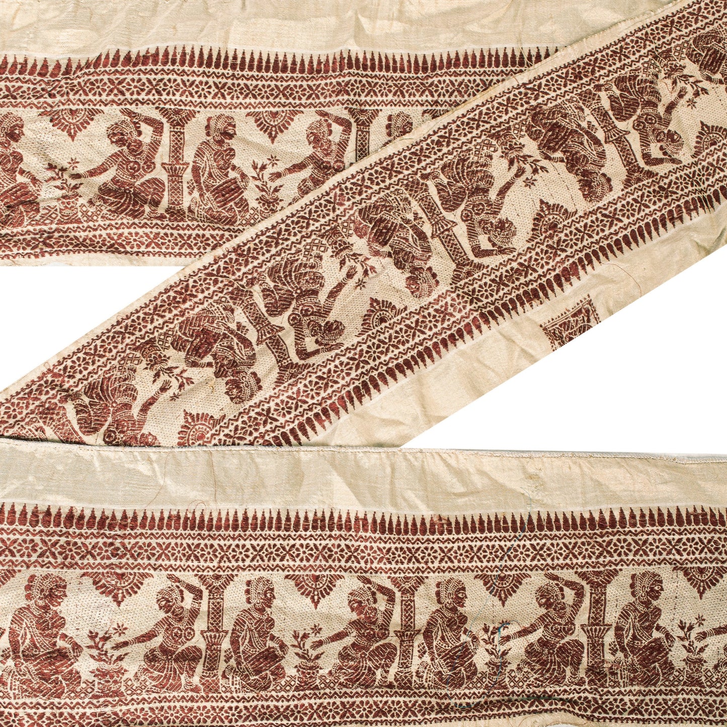 Sanskriti Vintage Cream Saree Border Baluchari Hand Woven Trim 1YD Silk Lace 5"