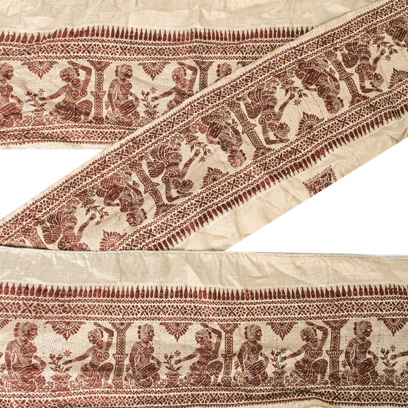 Sanskriti Vintage Cream Saree Border Baluchari Hand Woven Trim 1YD Silk Lace 5"