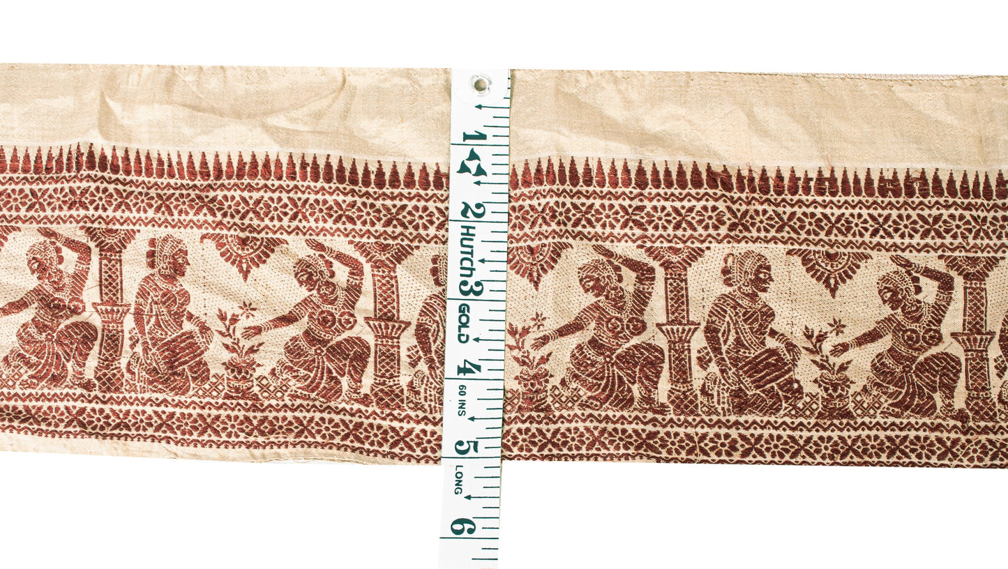 Sanskriti Vintage Cream Saree Border Baluchari Hand Woven Trim 1YD Silk Lace 5"
