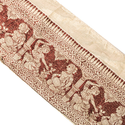 Sanskriti Vintage Cream Saree Border Baluchari Hand Woven Trim 1YD Silk Lace 5"