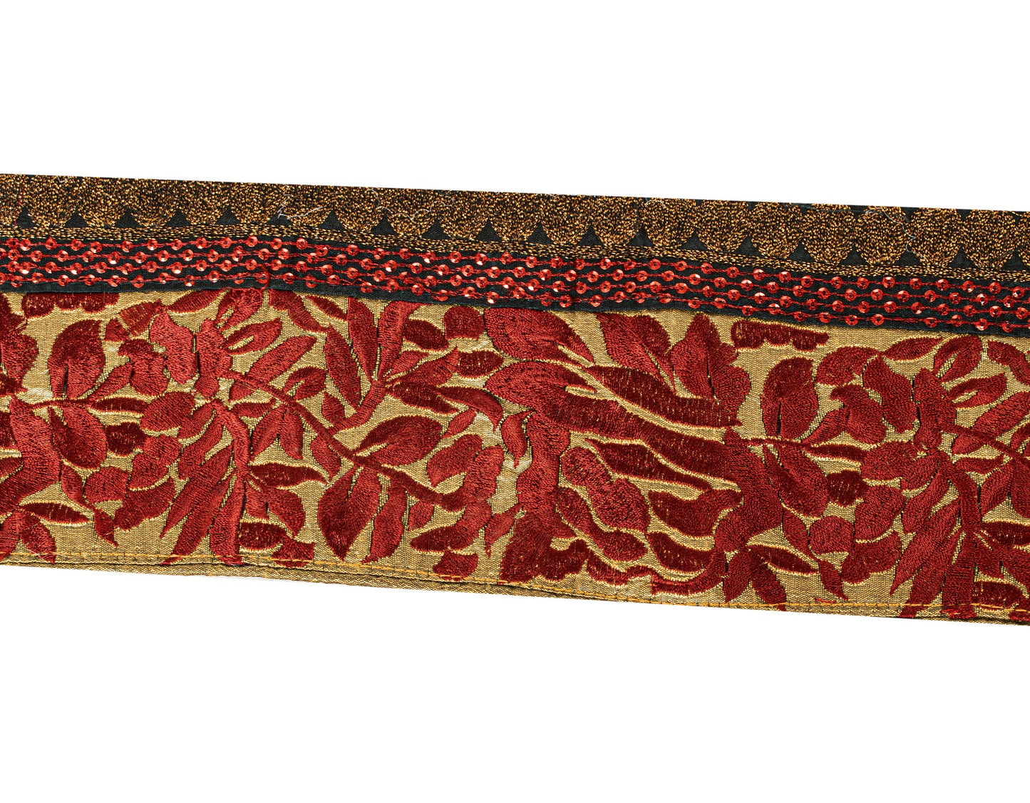 Sanskriti Vintage Golden Saree Border Embroidered Trim 1YD Craft Silk Lace 4.1"W
