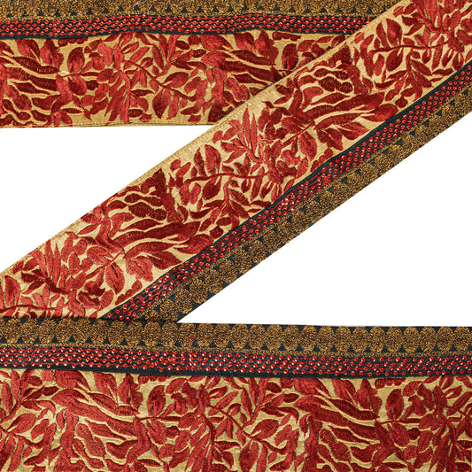 Sanskriti Vintage Golden Saree Border Embroidered Trim 1YD Craft Silk Lace 4.1"W