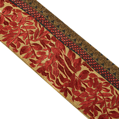 Sanskriti Vintage Golden Saree Border Embroidered Trim 1YD Craft Silk Lace 4.1"W