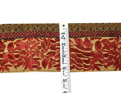 Sanskriti Vintage Golden Saree Border Embroidered Trim 1YD Craft Silk Lace 4.1"W