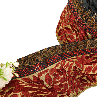 Sanskriti Vintage Golden Saree Border Embroidered Trim 1YD Craft Silk Lace 4.1"W