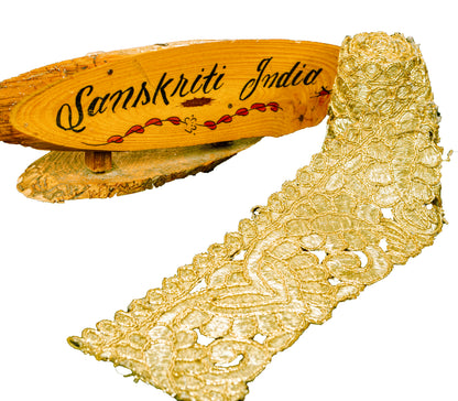Sanskriti Vintage Craft Trims 1YD Saree Border Golden Hand Beaded Zardozi Lace