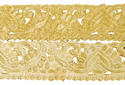 Sanskriti Vintage Craft Trims 1YD Saree Border Golden Hand Beaded Zardozi Lace
