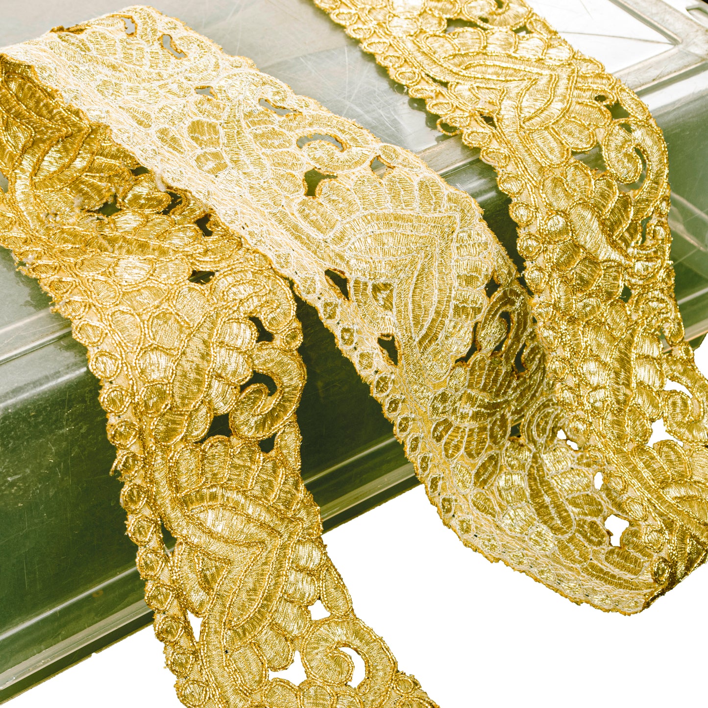 Sanskriti Vintage Craft Trims 1YD Saree Border Golden Hand Beaded Zardozi Lace