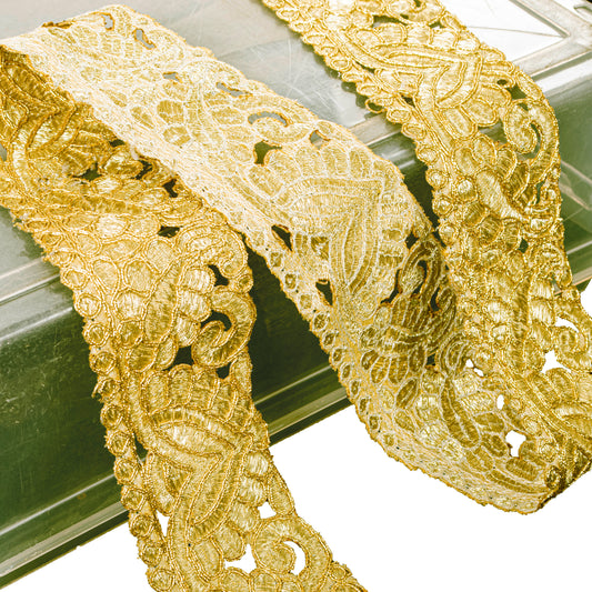 Sanskriti Vintage Craft Trims 1YD Saree Border Golden Hand Beaded Zardozi Lace