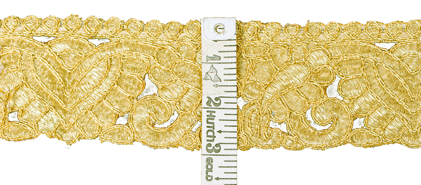 Sanskriti Vintage Craft Trims 1YD Saree Border Golden Hand Beaded Zardozi Lace