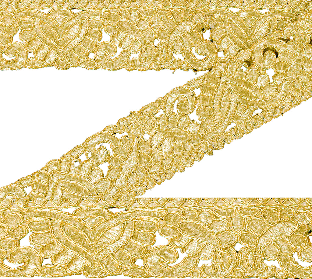 Sanskriti Vintage Craft Trims 1YD Saree Border Golden Hand Beaded Zardozi Lace