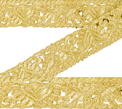 Sanskriti Vintage Craft Trims 1YD Saree Border Golden Hand Beaded Zardozi Lace