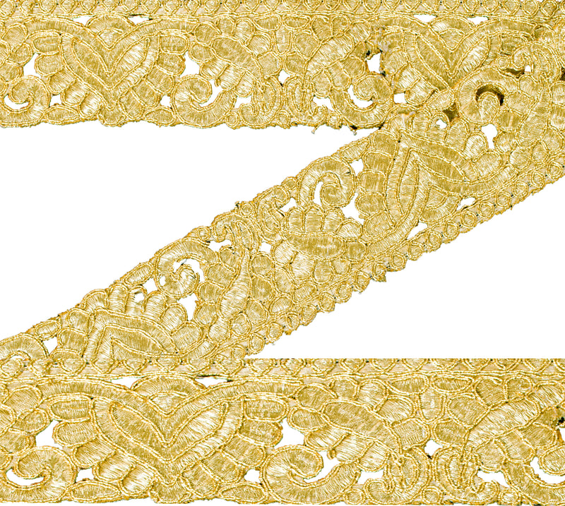 Sanskriti Vintage Craft Trims 1YD Saree Border Golden Hand Beaded Zardozi Lace