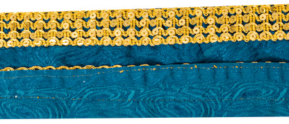 Sanskriti Vintage Craft Trims 1YD Saree Border Blue Embroidered Sequins 1.5"Lace