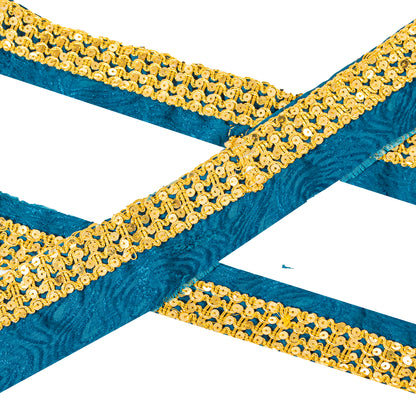 Sanskriti Vintage Craft Trims 1YD Saree Border Blue Embroidered Sequins 1.5"Lace