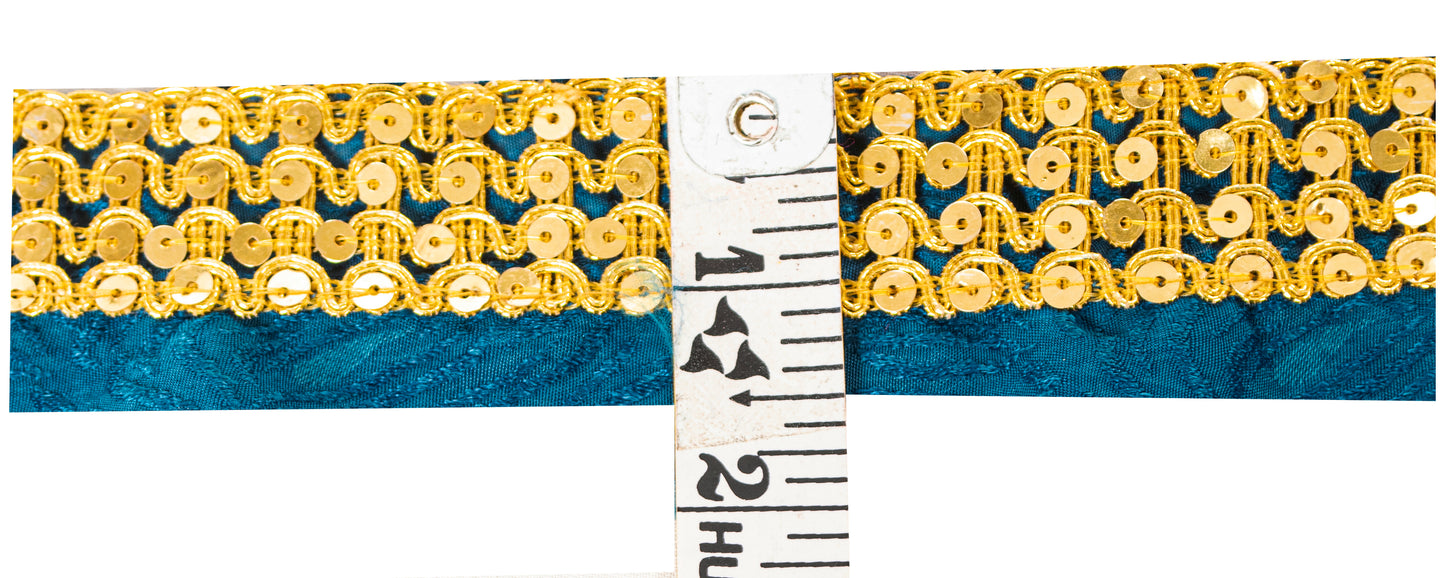 Sanskriti Vintage Craft Trims 1YD Saree Border Blue Embroidered Sequins 1.5"Lace