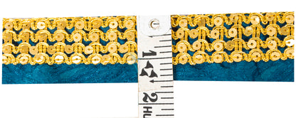Sanskriti Vintage Craft Trims 1YD Saree Border Blue Embroidered Sequins 1.5"Lace
