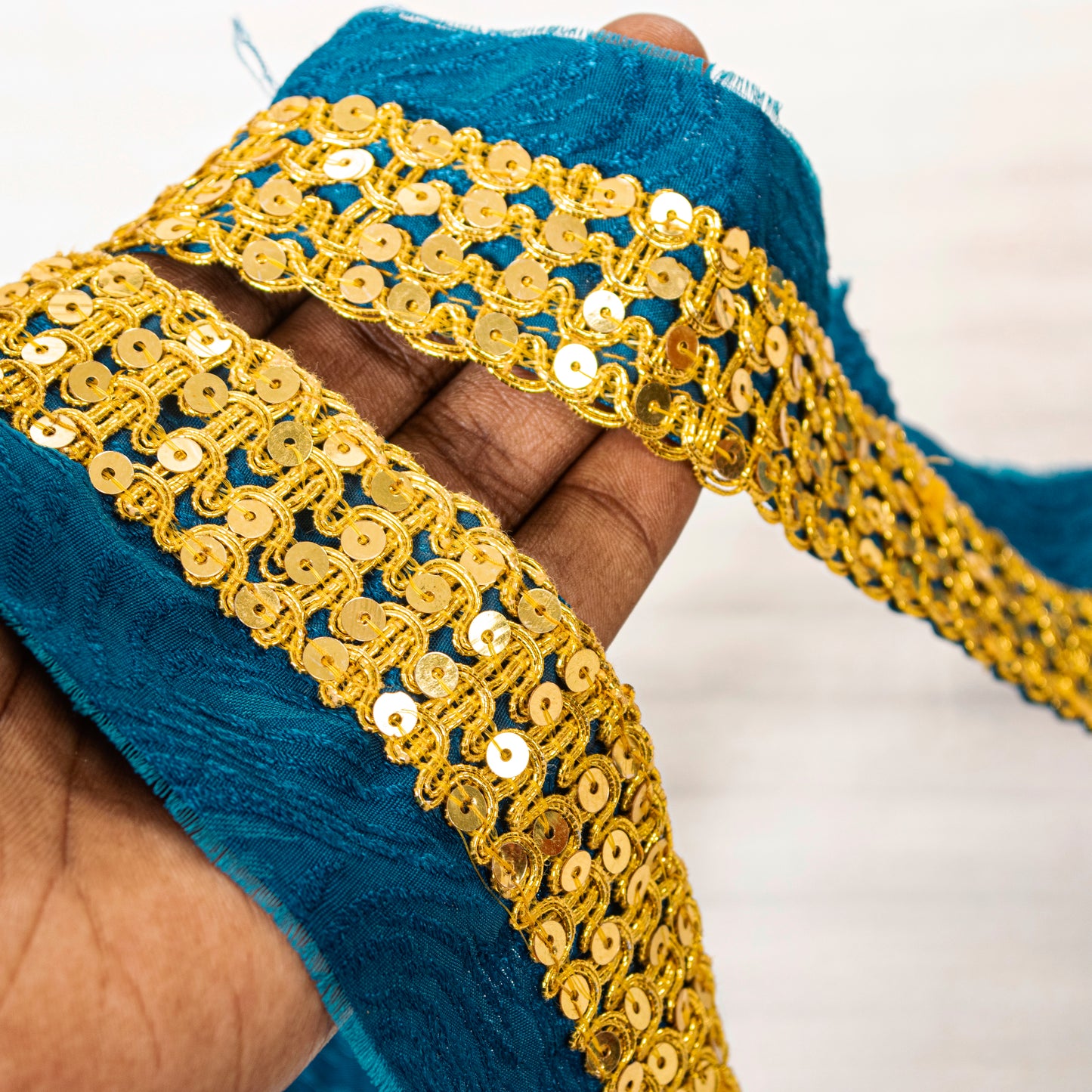 Sanskriti Vintage Craft Trims 1YD Saree Border Blue Embroidered Sequins 1.5"Lace