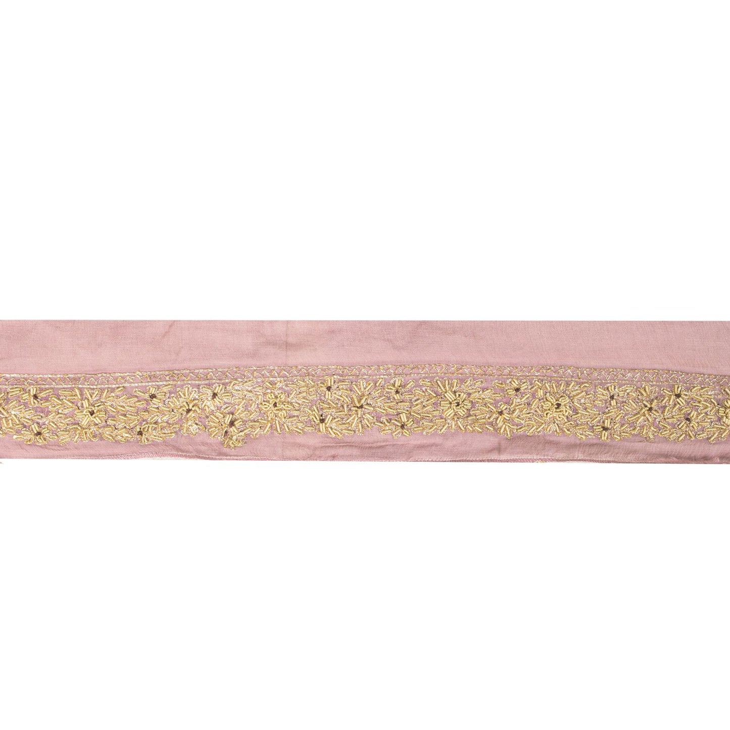 Sanskriti Vintage Pink Chiffon Silk 1 YD Sari Border Hand Embroidered Trim Lace